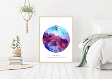 Load image into Gallery viewer, Eco-Friendly Abstract Colorful Planet Prints at Jellyque | Represents Reusable Living Through Classy Violet Planet | Royal Violet &amp; Blue Colors For Wisdom &amp; Wealth | Romantic Vibe | Reusable Material: Clothing Button Collage Design By Graphic | Instant Download | Sustainable Living Gift Ideas &amp; Well-Being
