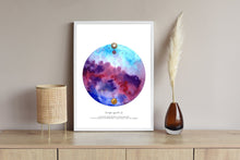 Load image into Gallery viewer, Eco-Friendly Abstract Colorful Planet Prints at Jellyque | Represents Reusable Living Through Classy Violet Planet | Royal Violet &amp; Blue Colors For Wisdom &amp; Wealth | Romantic Vibe | Reusable Material: Clothing Button Collage Design By Graphic | Instant Download | Sustainable Living Gift Ideas &amp; Well-Being
