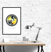 Load image into Gallery viewer, Eco-Friendly Abstract Colorful Planet Prints at Jellyque | Represents Reusable Living Through Enchanting Yellow Moon | Black &amp; Yellow Colors For Energy &amp; Confidence | Sophisticated Vibe | Reusable Material: Black Lace Collage Design By Graphic | Instant Download | Sustainable Living Gift Ideas &amp; Well-Being
