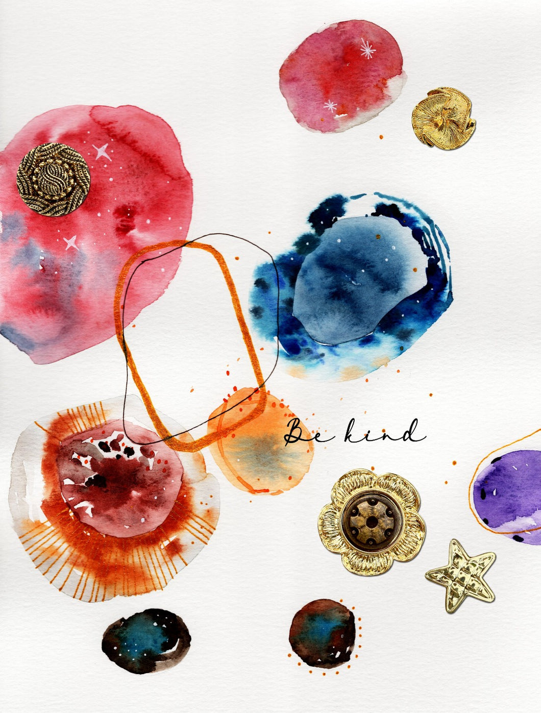 Eco-Friendly Abstract Colorful Planet Prints at Jellyque | Reminds To Be Kind To Earth Through Glamorous Outer Space | Apple Red & Berry Blue Colors For Vigorous Action | Splendid Vibe | Reusable Material: Clothing Buttons Collage Design By Graphic | Instant Download | Sustainable Living Gift Shop