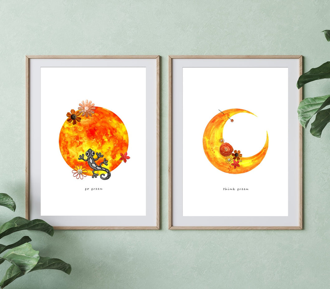 Reminds People to Protect Wild Animals Through Lizard Orange Planets Art | Vivid Orange Colorful Print Creates Cheerful Vibe in a Place | Mesh Lizard+Fabric Flowers Up-cycled Collage Design by Graphic | Tangerine & Meri-Gold Colors Uplifting Your Pleasure | Instant Download | Sustainable Living