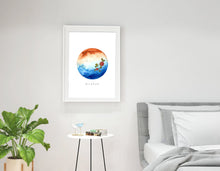 Load image into Gallery viewer, Eco-Friendly Abstract Colorful Planet Prints at Jellyque | Represents Reusable Living Through Sand &amp; Beach Planet | Reusable Material: Vintage Rose Patch Collage Design By Graphic + Eco Tips | Shiny Sand Brown &amp; Ocean Blue Colors For Peace &amp; Relaxing | Tranquil Vibe | | Instant Download | Sustainable Living Gift Ideas
