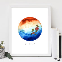 Load image into Gallery viewer, Eco-Friendly Abstract Colorful Planet Prints at Jellyque | Represents Reusable Living Through Sand &amp; Beach Planet | Reusable Material: Vintage Rose Patch Collage Design By Graphic + Eco Tips | Shiny Sand Brown &amp; Ocean Blue Colors For Peace &amp; Relaxing | Tranquil Vibe | | Instant Download | Sustainable Living Gift Ideas
