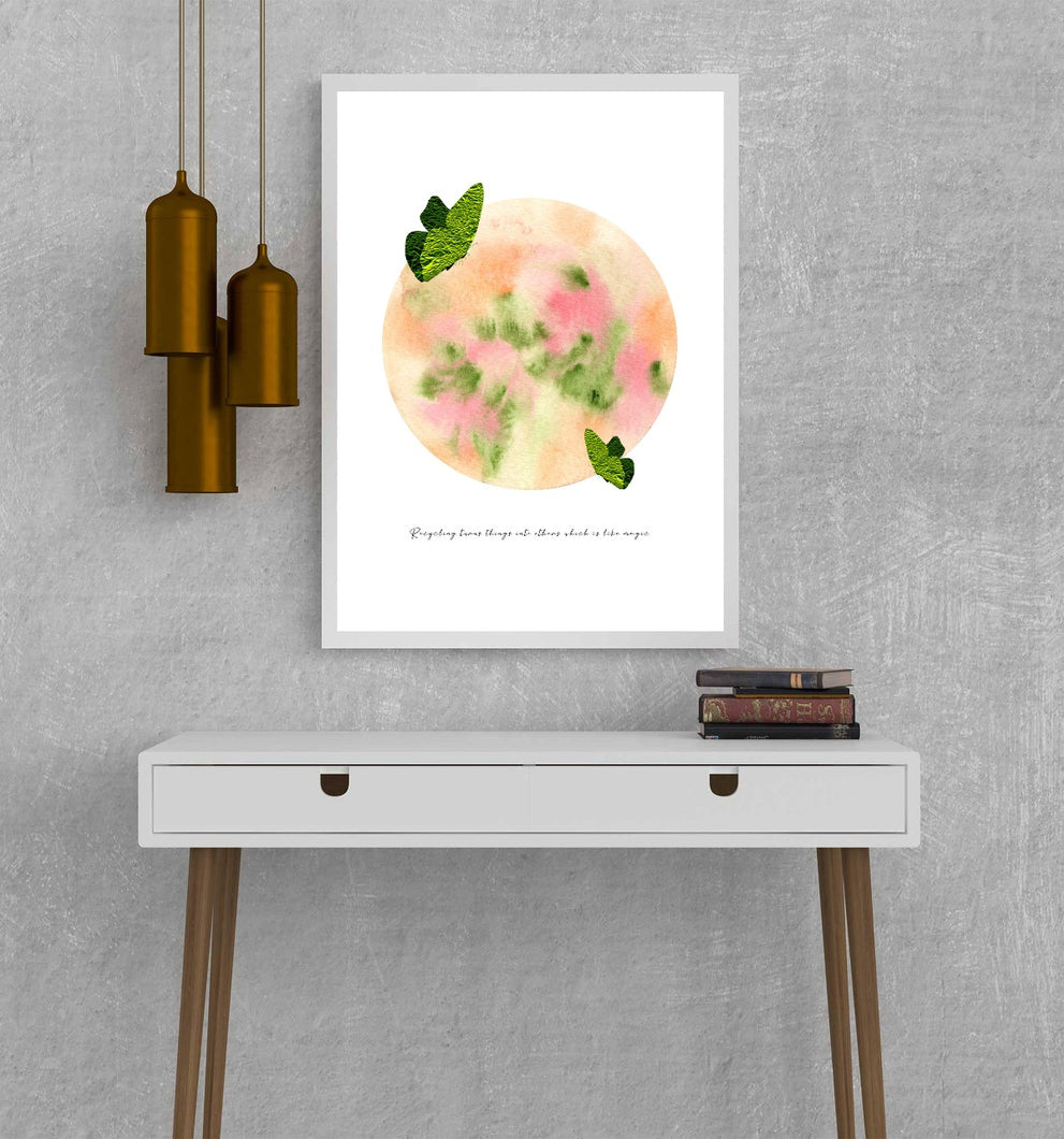 Eco-Friendly Abstract Colorful Planet Prints at Jellyque | Reminds to Recycle Through Butterfly Cuddle Moon | Baby-Pink Color For Comfort & Endless Love | Lovely & Mild Vibes | Reusable Material: Glossy Paper Collage Design By Graphic | Instant Download | Sustainable Living Gift Ideas & Well-Being