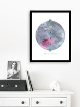 Load image into Gallery viewer, Reminds Us Waste Less &amp; Live Better Through Beads Patch Moon | Based on Watercolor &amp; Mixed-Media Reusable Material Collage Graphic Design For Sustainability | Abstract Colorful Wall Art Print Creates a Happy Place with Sophisticated Vibe | Lava &amp; Seal Colors Help to be Calm &amp; Stable Mind For Mental Health
