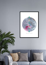 Load image into Gallery viewer, Reminds Us Waste Less &amp; Live Better Through Beads Patch Moon | Based on Watercolor &amp; Mixed-Media Reusable Material Collage Graphic Design For Sustainability | Abstract Colorful Wall Art Print Creates a Happy Place with Sophisticated Vibe | Lava &amp; Seal Colors Help to be Calm &amp; Stable Mind For Mental Health
