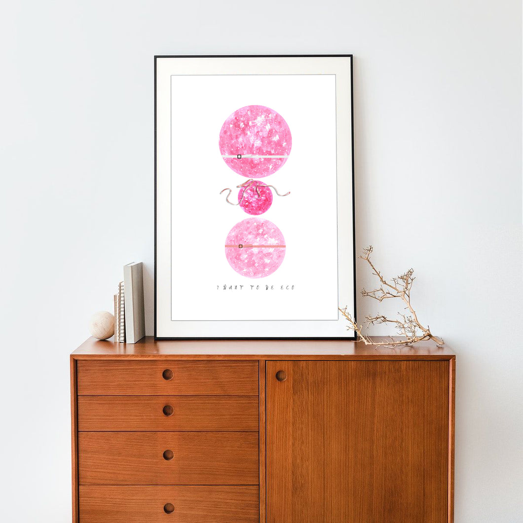 Eco-Friendly Awareness Colorful Planet Prints at Jellyque | Reminds to Zero-Waste Through Bubble Gum Planet | Reusable Materials: Buckle Ribbons ➸ Up-cycled Collage Design + Eco Tips | Bubble Gum-Pink Color For Self-Love & Caring | Pure & Sweet Vibes | Instant Download | Sustainable Living Gift Shop & Well-Being
