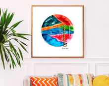 Load image into Gallery viewer, Eco-Friendly Abstract Colorful Planet Prints at Jellyque | Reminds Sustainability Through Colorful Bead Planet | Rasberry-Red &amp; Cobalt-Blue Colors For Strong-Willed | Passionate &amp; Active Vibes | Reusable Material; Gold &amp; Silver Chains Collage Design By Graphic | Instant Download | Sustainable Living Gift Ideas

