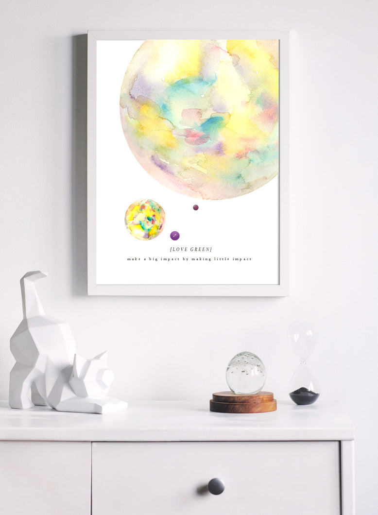Eco-Friendly Abstract Colorful Planet Prints at Jellyque | Represents Zero Waste Living Through Cotton Candy Planet | Soft White & Banana Yellow Colors For Positivity & Restful Mind | Cozy & Snug Vibe | Reusable Material; Cloth Button Collage Design By Graphic | Instant Download | Sustainable Living Gift Ideas