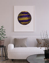 Load image into Gallery viewer, Eco-Friendly Abstract Colorful Planet Prints at Jellyque | Reminds to Admire Our Planet Through Purple Velvet Moon | Russian Purple &amp; Amber Yellow Colors For Good Fortune | Noble Vibe | Reusable Material: Mustache Shaped Gold Mini-Crown Collage Design By Graphic | Instant Download | Sustainable Living Gift Ideas
