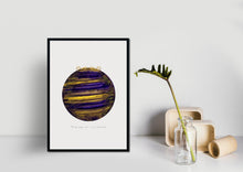 Load image into Gallery viewer, Eco-Friendly Abstract Colorful Planet Prints at Jellyque | Reminds to Admire Our Planet Through Purple Velvet Moon | Russian Purple &amp; Amber Yellow Colors For Good Fortune | Noble Vibe | Reusable Material: Mustache Shaped Gold Mini-Crown Collage Design By Graphic | Instant Download | Sustainable Living Gift Ideas
