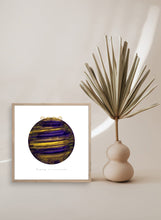 Load image into Gallery viewer, Eco-Friendly Abstract Colorful Planet Prints at Jellyque | Reminds to Admire Our Planet Through Purple Velvet Moon | Russian Purple &amp; Amber Yellow Colors For Good Fortune | Noble Vibe | Reusable Material: Mustache Shaped Gold Mini-Crown Collage Design By Graphic | Instant Download | Sustainable Living Gift Ideas
