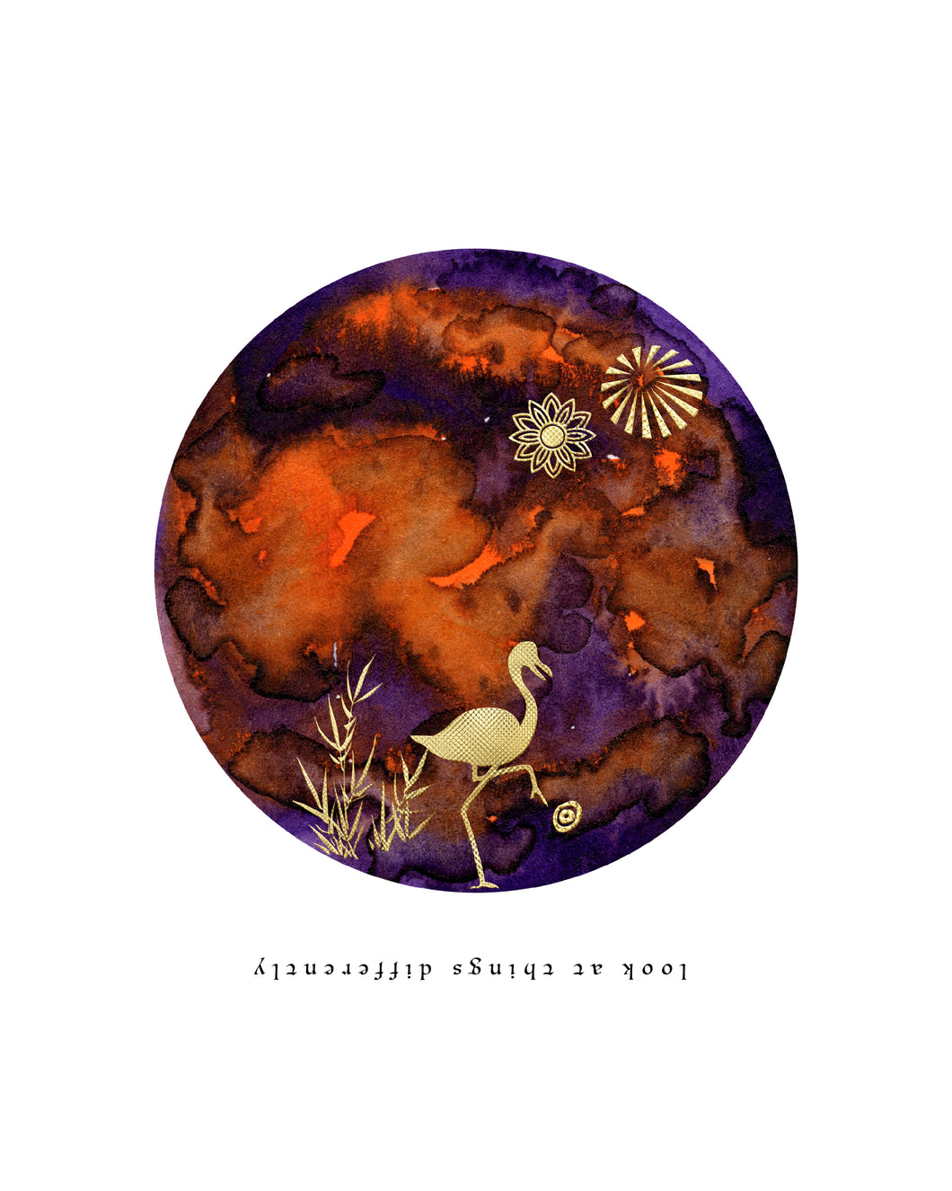 Eco-Friendly Awareness Colorful Planet Prints at Jellyque | Reminds to Protect Wildlife Through Flamingo Moon | Reusable Materials: Golden Paper ➸ Up-cycled Collage Design | Mulberry Violet & Syrup Brown Colors For Self-Awareness | Marvelous Vibes | Instant Download | Sustainable Living Gift Ideas & Well-Being