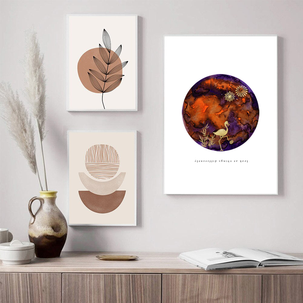 Eco-Friendly Awareness Colorful Planet Prints at Jellyque | Reminds to Protect Wildlife Through Flamingo Moon | Reusable Materials: Golden Paper ➸ Up-cycled Collage Design | Mulberry Violet & Syrup Brown Colors For Self-Awareness | Marvelous Vibes | Instant Download | Sustainable Living Gift Ideas & Well-Being