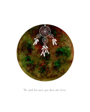 Load image into Gallery viewer, Eco-Friendly Abstract Colorful Planet Prints at Jellyque | Represents Zero-Waste Living Through Dream Catcher Moon | Deep Forest Green Color For Hope, Wishes &amp; Want | Woodsy Fragrant Forest Vibe | Reusable Material: White Dream Catcher Collage Design By Graphic | Instant Download | Sustainable Living Gift Ideas
