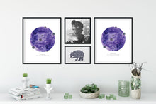 Load image into Gallery viewer, Eco-Friendly Abstract Colorful Planet Prints at Jellyque | Reminds to Aware of Climate Change Through Frozen Purple Moon | Reusable Materials: Decorative Snow Flakes ➸ Up-Cycled Collage Design + Eco Tips | Russian Violet Color For Quality Life | Fantastic &amp; Sophisticated Vibes | Instant Download | Sustainable Living
