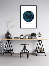 Load image into Gallery viewer, Eco-Friendly Abstract Colorful Planet Prints at Jellyque | Represents Sustainable Living Through Gold Geometric Planet | Denim Blue Color For Potentiality of Growth &amp; Balance of Power | Relaxed &amp; Cool Vibes | Reusable Material; Golden Geometric Collage Design By Graphic | Instant Download | Zero-Waste Living Gift Ideas
