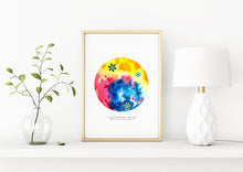 Load image into Gallery viewer, Eco-Friendly Abstract Colorful Planet Prints at Jellyque | Reminds to Protect Nature Through Flower Garden Planet | Reusable Materials: Glitter Paper ➸ Up-cycled Collage Design By Graphic | Corn Yellow, Fuscia, Saphire Blue Colors For Growing Inside | Refreshing Vibe | Instant Download | Sustainable Living Gift Shop
