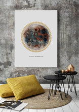 Load image into Gallery viewer, Eco-Friendly Abstract Colorful Planet Prints at Jellyque | Reminds to Sustainable Living Through Luxurious Neutral Moon | Reusable Materials: Golden Metallic Border ➸ Up-cycled Collage Design | Dove, Mocha &amp; Charcoal Water Colors For Inner Growing | Classic &amp; Gorgeous Vibes | Instant Download | Green Living Gift Ideas
