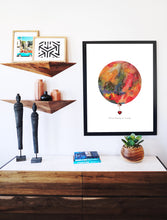 Load image into Gallery viewer, Eco-Friendly Abstract Colorful Planet Prints at Jellyque | Reminds to Reuse Through Heart Clock Moon | Reusable Materials: Heart Ticker &amp; Earring ➸ Up-cycled Collage Design | Vermilion ✢ Sunrise Orange ✢ Pine Grove Colors For Inner-Strength | Shiny &amp; Attractive Vibes | Instant Download | Sustainable Living Gift Ideas
