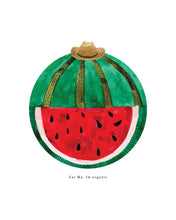 Load image into Gallery viewer, Tells People to Enjoy Organic Food Through Abstract Watermelon Art | Watermelon Patterned Colorful Planet Print Creates Lively &amp; Garden-Fresh Vibes in a Place | Reusable Straw Hat Collage Design By Graphic to Represent Up-cycled Art For Sustainable Living | Venetian Red &amp; Pine Colors Helps Staying Active
