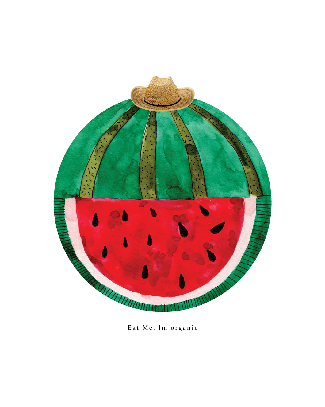 Tells People to Enjoy Organic Food Through Abstract Watermelon Art | Watermelon Patterned Colorful Planet Print Creates Lively & Garden-Fresh Vibes in a Place | Reusable Straw Hat Collage Design By Graphic to Represent Up-cycled Art For Sustainable Living | Venetian Red & Pine Colors Helps Staying Active