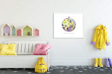 Load image into Gallery viewer, Eco-Friendly Awareness Colorful Planet Prints at Jellyque | Reminds to Protect Nature Through Lavender Moon | Reusable Materials: Glitter Paper Flower ➸ Up-cycled Collage Design + Eco Tips | Lavender &amp; Tea Green Colors For Reduce Stress | Sweet-Smelling Vibe | Instant Download | Sustainable Living Gift Ideas
