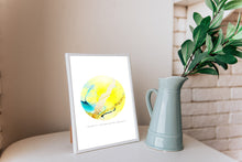 Load image into Gallery viewer, Eco-Friendly Abstract Colorful Planet Prints at Jellyque | Reminds to Save Energy Through Blonde-Yellow Moon | Reusable Materials: Mable Foil ➸ Up-cycled Collage Design By Graphic | Blonde-Yellow Water Color For Productivity | Sunny Day Vibe | Instant Download | Sustainable Living Gift Ideas &amp; Well-Being
