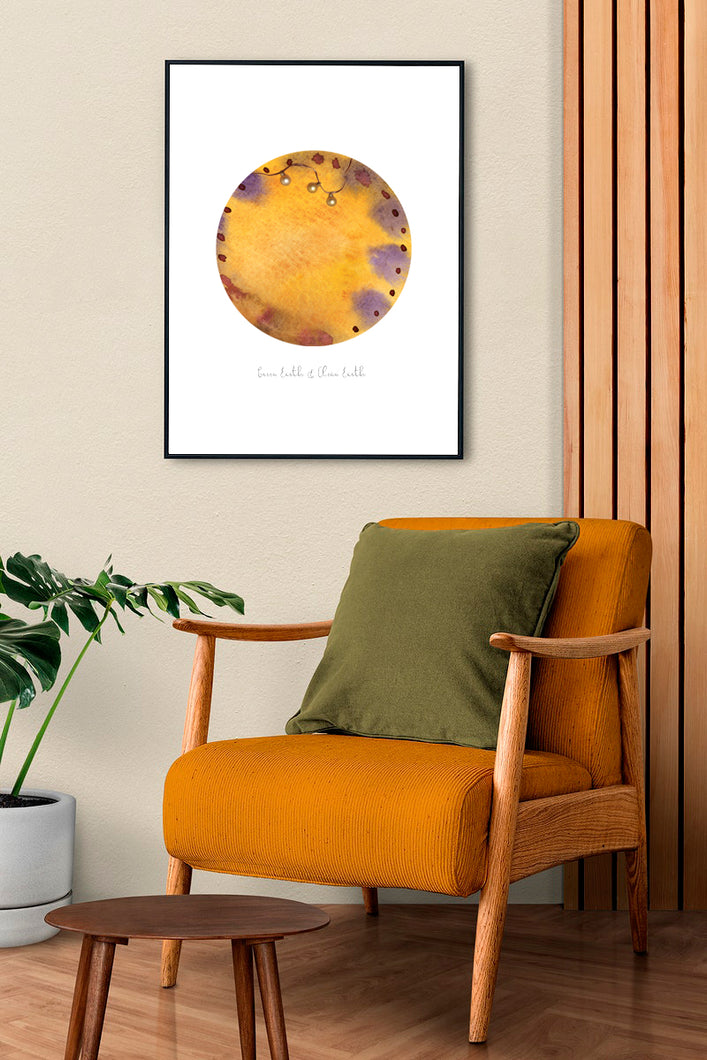 Represents to Save Energy Through Eco-Friendly Glowing Moon Print | Spreads Positive & Warm Vibes | Reusable Materials: Mini-Bulbs ➸ Mixed-Media Collage Up-Cycled Design by Graphic | Cheese & Sandy Brown Colors For Boosting up Will-Power | Instant Download