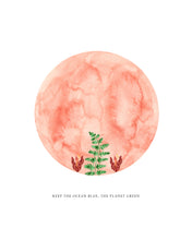 Load image into Gallery viewer, Eco-Friendly Abstract Colorful Planet Prints at Jellyque | Reminds to Protect The Oceans Through Orange Ocean Planet | Reusable Materials: Seaweed Shaped Colorful Paper ➸ Up-cycled Collage Design | Melon-Orange Water Color For Easy-Going | Smooth &amp; Gentle Vibes | Instant Download | Sustainable Living Gift Ideas
