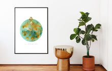 Load image into Gallery viewer, Eco-Friendly Abstract Colorful Planet Prints at Jellyque | Reminds to Green Living Through Pear-Green Earth | Reusable Materials: Classic Golden Accessory ➸ Up-cycled Collage Design | Pear Green &amp; Yellow Orange Water Colors For Warm-Hearted | Friendly &amp; Adorable Vibes | Instant Download | Sustainable Living Gift Ideas
