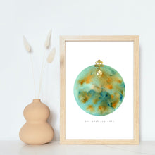 Load image into Gallery viewer, Eco-Friendly Abstract Colorful Planet Prints at Jellyque | Reminds to Green Living Through Pear-Green Earth | Reusable Materials: Classic Golden Accessory ➸ Up-cycled Collage Design | Pear Green &amp; Yellow Orange Water Colors For Warm-Hearted | Friendly &amp; Adorable Vibes | Instant Download | Sustainable Living Gift Ideas
