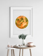 Load image into Gallery viewer, Eco-Friendly Abstract Colorful Planet Prints at Jellyque | Reminds to Sustainability Through Pearl-Brooch Planet | Reusable Materials: Wood Clips ➸ Up-cycled Collage Design | Juniper Green &amp; Marmalade Orange Colors For Success | Warm Mood like Afternoon Sun | Instant Download | Sustainable Living Gift Shop &amp; Well-Being
