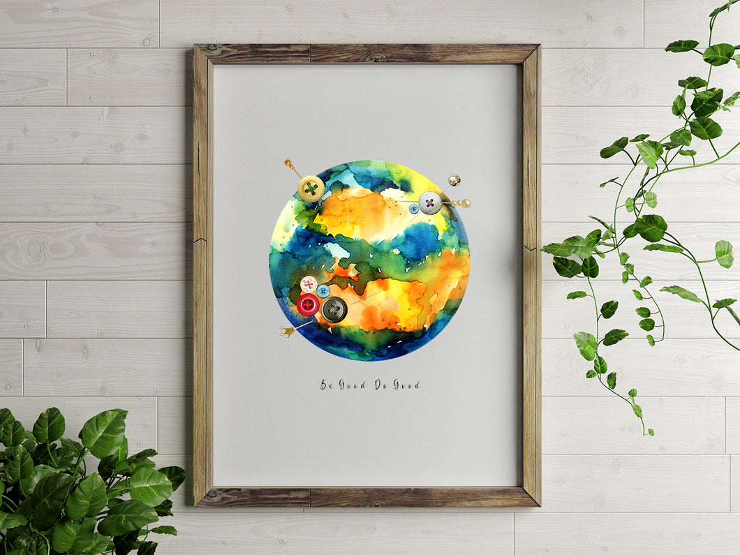 Eco-Friendly Abstract Colorful Planet Prints at Jellyque | Reminds to Save The Earth Through Cushion Earth | Lake-Blue ✢ Honey-Yellow Colors For Enthusiasm & Confidence | Fresh & Energetic Vibe | Reusable Material; Sewing Kits Collage Design By Graphic | Instant Download | Sustainable Living Gift Ideas & Well-Being