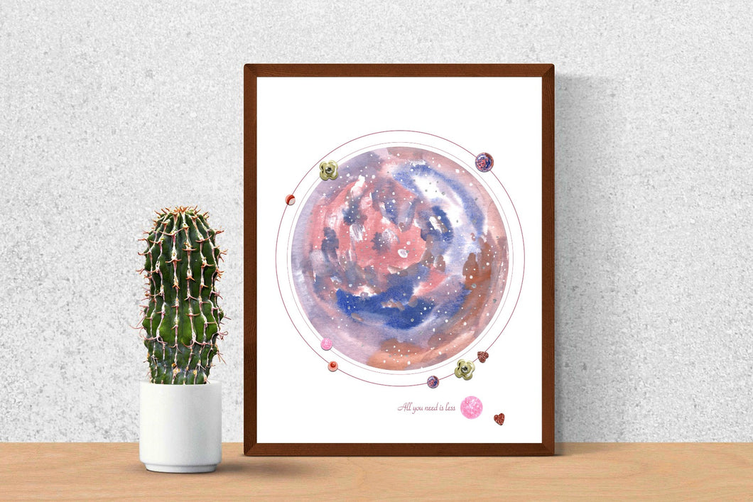 Eco-Friendly Abstract Colorful Planet Prints at Jellyque | Represents to Use Solar Energy Through Pink Candy Planet | Pastel Blue & Opaque Rose-Pink Colors For Soft Hearted | Adorable Vibe | Reusable Material: Glitter Collage Design By Graphic | Instant Download | Sustainable Living Gift Ideas & Well-Being