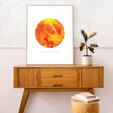 Load image into Gallery viewer, Eco-Friendly Abstract Colorful Planet Prints at Jellyque | Reminds to Save Energy Through Raichu Earth | Reusable Materials: Neon &amp; Lights ➸ Up-Cycled Collage Design + Eco Tips | Orange Peel &amp; Aerospace Orange Colors For Inner-Strength | Bright &amp; Energetic Vibes | Instant Download | Sustainable Living Gift Ideas
