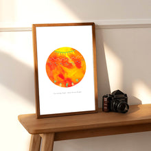 Load image into Gallery viewer, Eco-Friendly Abstract Colorful Planet Prints at Jellyque | Reminds to Save Energy Through Raichu Earth | Reusable Materials: Neon &amp; Lights ➸ Up-Cycled Collage Design + Eco Tips | Orange Peel &amp; Aerospace Orange Colors For Inner-Strength | Bright &amp; Energetic Vibes | Instant Download | Sustainable Living Gift Ideas
