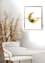 Load image into Gallery viewer, Eco-Friendly Abstract Colorful Planet Prints at Jellyque | Represents Sustainability Through Rainbow Crescent Moon | Bright Green &amp; Soda Orange Colors Brighten Up Your Day | Endearing Vibe | Reusable Material: Cotton Flowers &amp; Beige Lace Collage Design By Graphic | Instant Download | Sustainable Living Gift Ideas
