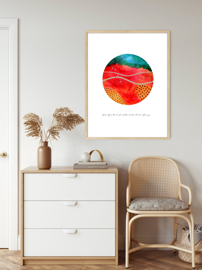 Eco-Friendly Abstract Colorful Planet Prints at Jellyque | Reminds to Reusable Living Through Pearl Orange Planet | Reusable Material: Pearl Collage Design By Graphic + Eco Tips | Red-Orange & Pine-Green Colors For Confidence & Ambition | Fancy & Warm Vibes |  | Instant Download | Sustainable Living Ideas