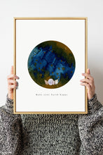 Load image into Gallery viewer, Eco-Friendly Abstract Colorful Planet Prints at Jellyque | Reminds to Protect The Oceans Through Seashell Moon | Trash To Treasure: Sea Shell ➸ Up-cycled Collage Design By Graphic | Indigo Blue Color For Inner Peace | Tranquil Vibe | Instant Download | Sustainable Living Gift Shop &amp; Well-Being
