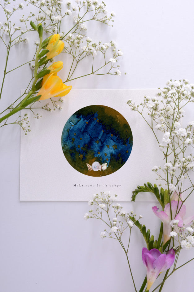 Eco-Friendly Abstract Colorful Planet Prints at Jellyque | Reminds to Protect The Oceans Through Seashell Moon | Trash To Treasure: Sea Shell ➸ Up-cycled Collage Design By Graphic | Indigo Blue Color For Inner Peace | Tranquil Vibe | Instant Download | Sustainable Living Gift Shop & Well-Being