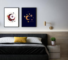 Load image into Gallery viewer, Eco-Friendly Abstract Colorful Planet Prints at Jellyque | Reminds to Sustainability Through Retro Outer Space | Reusable Materials: Piece of Fabric ➸ Up-cycled Collage Design + Eco Tips | Dark-Yellow &amp; Velvet Rose Colors For Building Collaboration | Retro Style | Instant Download | Sustainable Living Gift Ideas
