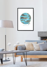 Load image into Gallery viewer, Eco-Friendly Abstract Colorful Planet Prints at Jellyque | Reminds to Sustainability Through Cool Blue Moon | Reusable Materials: Recycled Label Paper ➸ Up-cycled Collage Design | Sky-Blue &amp; Mink Water Colors For Self-Confidence | Clean &amp; Pure Vibes | Instant Download | Sustainable Living Gift Ideas &amp; Well-Being
