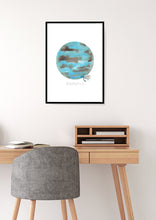 Load image into Gallery viewer, Eco-Friendly Abstract Colorful Planet Prints at Jellyque | Reminds to Sustainability Through Cool Blue Moon | Reusable Materials: Recycled Label Paper ➸ Up-cycled Collage Design | Sky-Blue &amp; Mink Water Colors For Self-Confidence | Clean &amp; Pure Vibes | Instant Download | Sustainable Living Gift Ideas &amp; Well-Being
