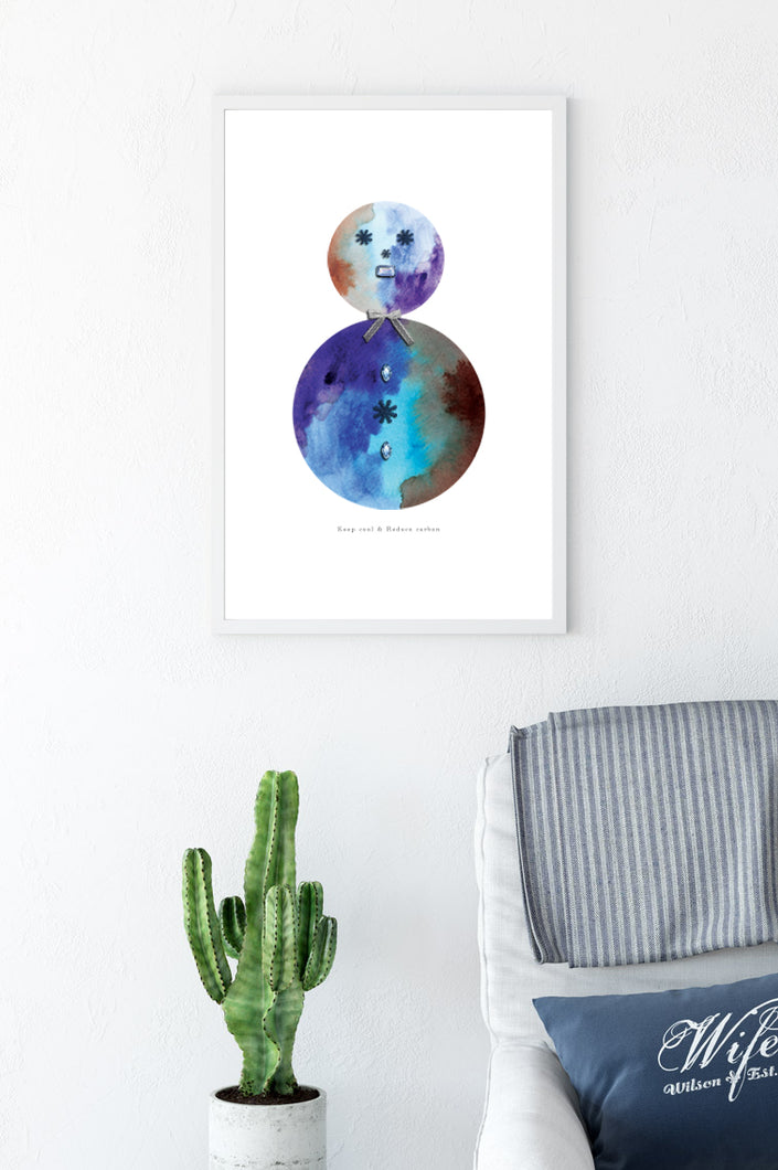 Eco-Friendly Quote Abstract Colorful Planet Prints at Jellyque | Reminds to End Climate Change Through Snowman Earth | Reusable Materials: Glitter Snow Flakes ➸ Up-cycled Collage Design + Green Living Tips | Baby Blue, Blue Eyes, Blueberry Colors For Healthy Emotional Responses | Cute & Cool Vibes | Instant Download