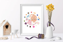 Load image into Gallery viewer, Eco-Friendly Abstract Colorful Planet Prints at Jellyque | Reminds to Up-cycle Through Tender Mesh Planet | Reusable Materials: Stitches &amp; Piece of Fabric ➸ Up-cycled Collage Design | White, Blush Pink, Orange Peel Colors For Tenderness &amp; Safety | Affectionate Vibe | Instant Download | Sustainable Living Gift Ideas
