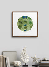 Load image into Gallery viewer, Educates Animal Protection &amp; Reminds People to Protect Endangered Animals Through Abstract Turtle Moon Art | Watercolor Turtle Patterned Colorful Print Creates Sooth &amp; Relaxing Vibes in a Place | Ribbon &amp; Piece of Jeans Up-cycled Collage Design by Graphic | Sage, Moss &amp; Fern Colors Help More Soothing Feelings
