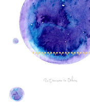 Load image into Gallery viewer, Eco-Friendly Awareness Colorful Planet Prints at Jellyque | Reminds to Zero-Waste Through Violet Blue Moon | Reusable Materials: Classic Style Wide Laces ➸ Up-Cycled Collage Design | Twilight Violet &amp; Midnight Blue Colors For Inspiring Self-Awareness | High-Class Vibe | Instant Download | Sustainable Living Gift Ideas

