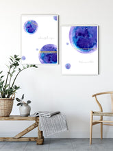 Load image into Gallery viewer, Eco-Friendly Awareness Colorful Planet Prints at Jellyque | Reminds to Zero-Waste Through Violet Blue Moon | Reusable Materials: Classic Style Wide Laces ➸ Up-Cycled Collage Design | Twilight Violet &amp; Midnight Blue Colors For Inspiring Self-Awareness | High-Class Vibe | Instant Download | Sustainable Living Gift Ideas
