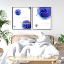 Load image into Gallery viewer, Eco-Friendly Awareness Colorful Planet Prints at Jellyque | Reminds to Zero-Waste Through Violet Blue Moon | Reusable Materials: Classic Style Wide Laces ➸ Up-Cycled Collage Design | Twilight Violet &amp; Midnight Blue Colors For Inspiring Self-Awareness | High-Class Vibe | Instant Download | Sustainable Living Gift Ideas
